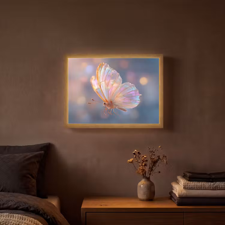 Vlinder - Vleugels - Pastel - Glinstering Light Box met batterij (Wandlamp) middel -sfeer4