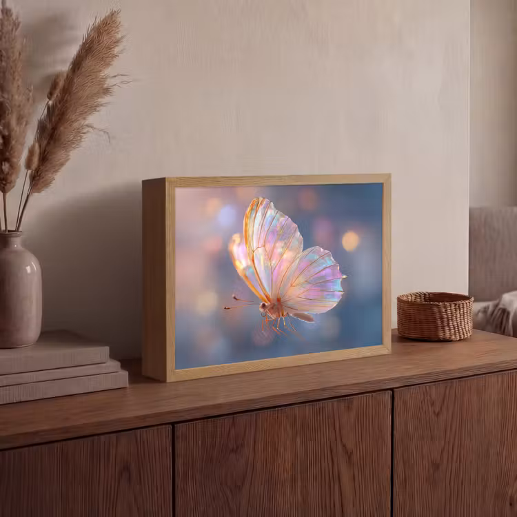 Vlinder - Vleugels - Pastel - Glinstering Light Box met batterij (Wandlamp) middel -sfeer2