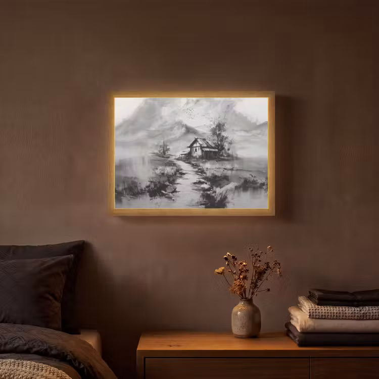 Hut - Grijs - Bergen - Mistig Light Box met batterij (Wandlamp) middel -sfeer4
