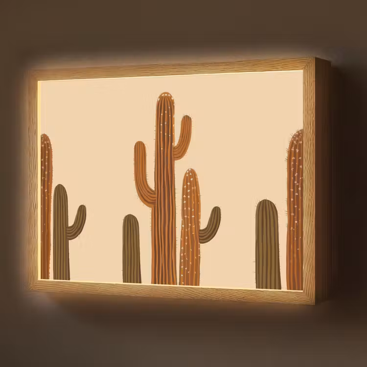 Cactus - Woestijn - Zand - Bruin Light Box met batterij (Wandlamp) middel -z3d_website