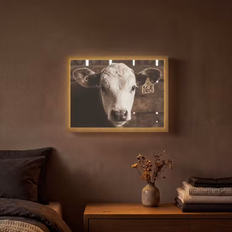 Kalf - Oormerk - Houten stal Light Box met batterij (Wandlamp) middel -sfeer4
