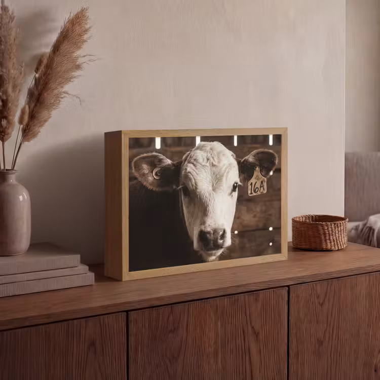 Kalf - Oormerk - Houten stal Light Box met batterij (Wandlamp) middel -sfeer2