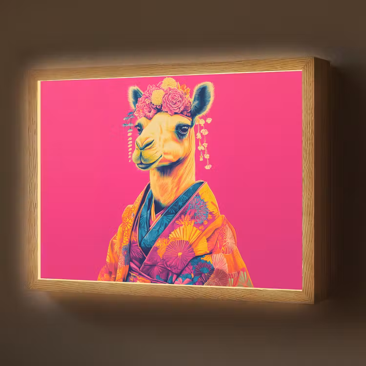 Kameel - Bloemen - Kimono - Waaiers Light Box met batterij (Wandlamp) middel -z3d_website