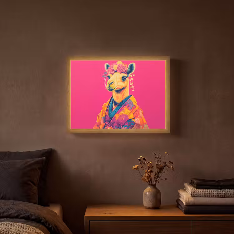Kameel - Bloemen - Kimono - Waaiers Light Box met batterij (Wandlamp) middel -sfeer4