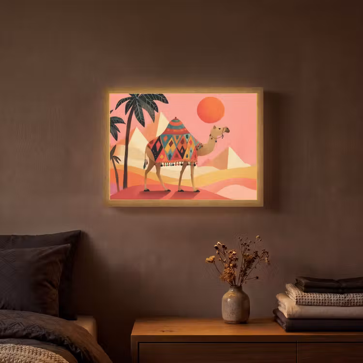 Kameel - Pyramides - Rode zon Light Box met batterij (Wandlamp) middel -sfeer4