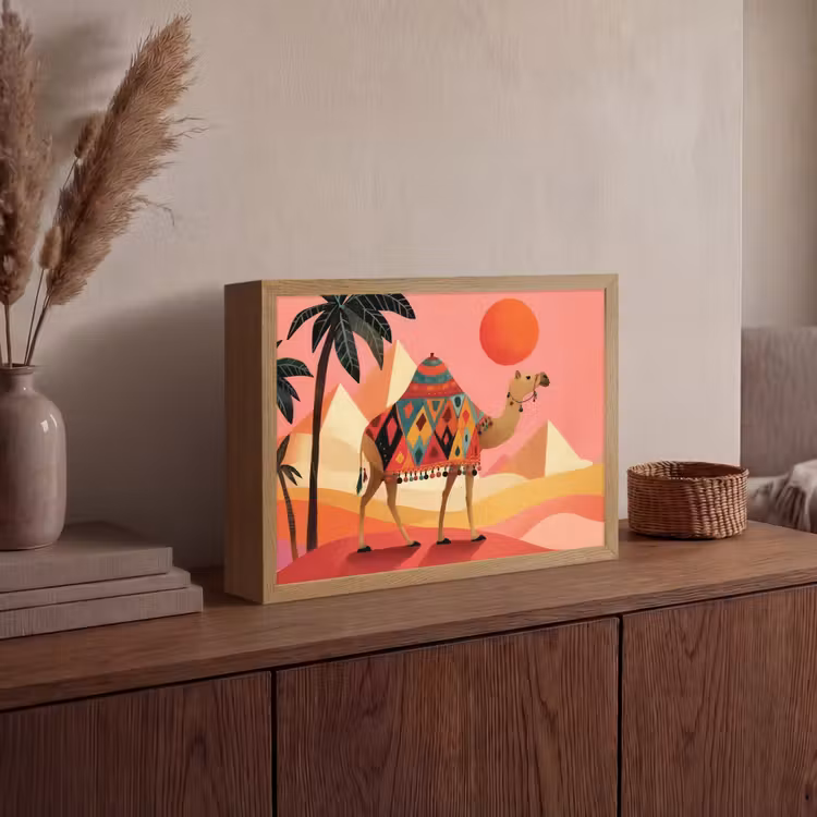 Kameel - Pyramides - Rode zon Light Box met batterij (Wandlamp) middel -sfeer2