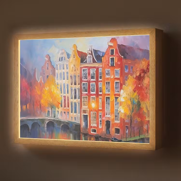 Grachtenpanden - Kunst - Schilderij - Amsterdam Light Box met batterij (Wandlamp) middel -z3d_website