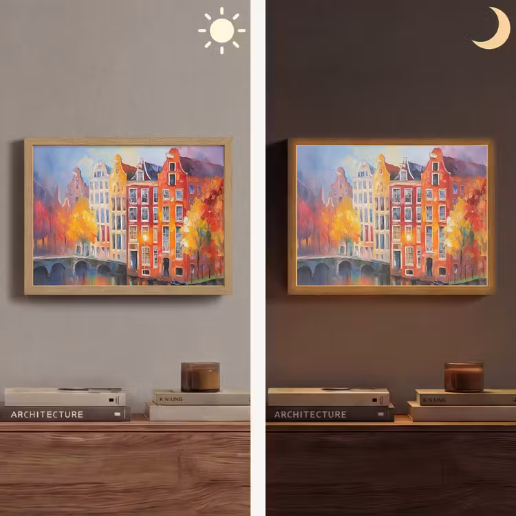 Grachtenpanden - Kunst - Schilderij - Amsterdam Light Box met batterij (Wandlamp) middel -sfeer3