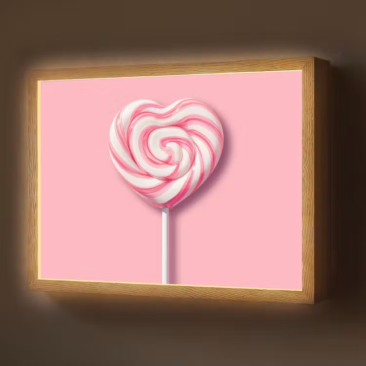 Snoep - Lolly - Hart- Roze Light Box met batterij (Wandlamp) middel -z3d_website
