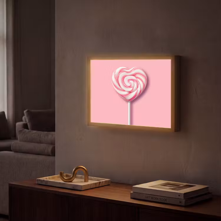 Snoep - Lolly - Hart- Roze Light Box met batterij (Wandlamp) middel -sfeer1