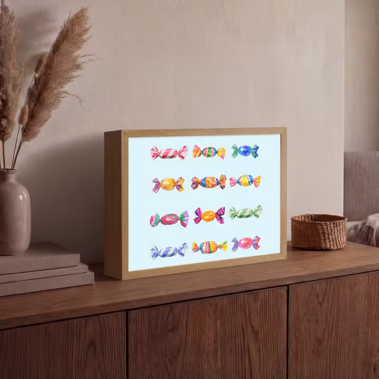Snoepjes - Realistisch - Kleurrijk Light Box met batterij (Wandlamp) middel -sfeer2