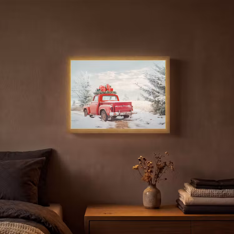 Auto - Rood - Cadeaus - Winter - Sneeuw - Kerst Light Box met batterij (Wandlamp) middel -sfeer4