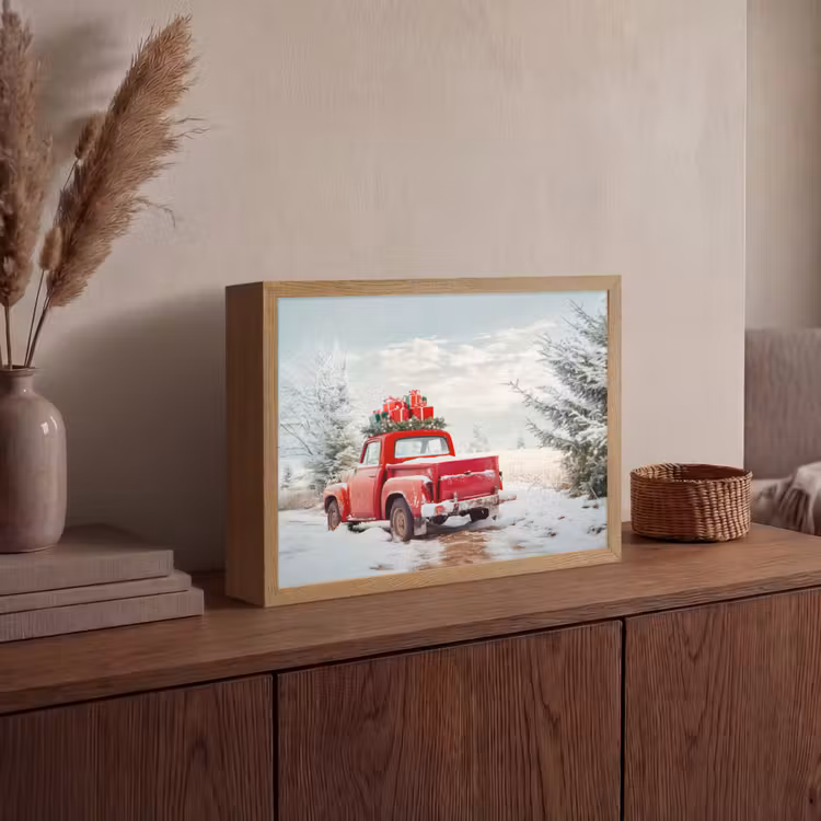 Auto - Rood - Cadeaus - Winter - Sneeuw - Kerst Light Box met batterij (Wandlamp) middel -sfeer2