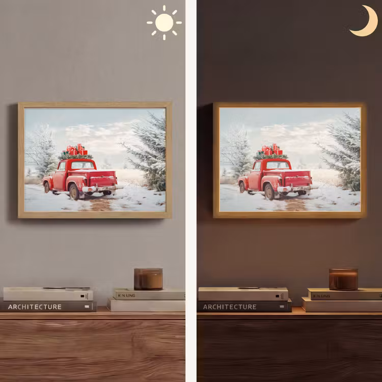 Auto - Rood - Cadeaus - Winter - Sneeuw - Kerst Light Box met batterij (Wandlamp) middel -sfeer3