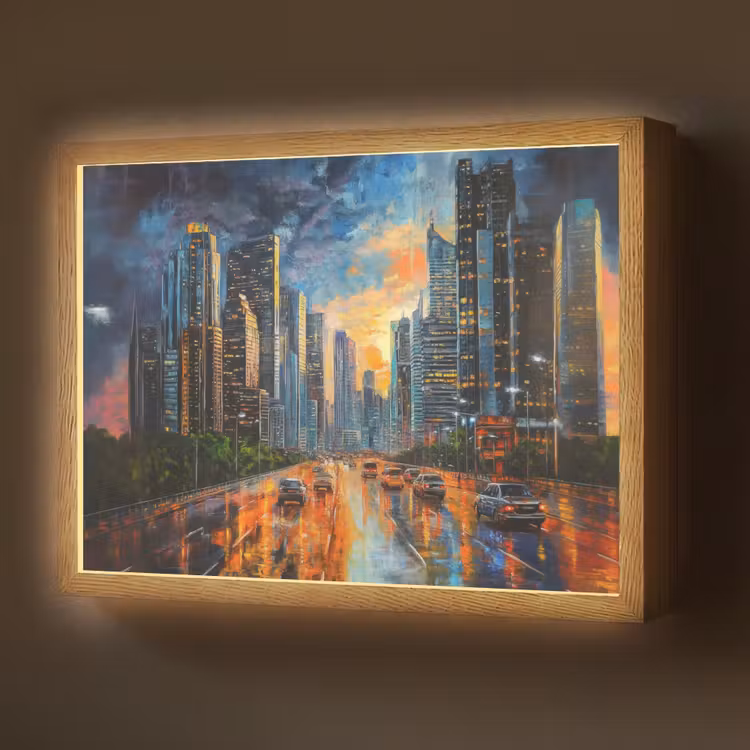 Auto - Skyline - Zon - Blauw Light Box met batterij (Wandlamp) middel -z3d_website