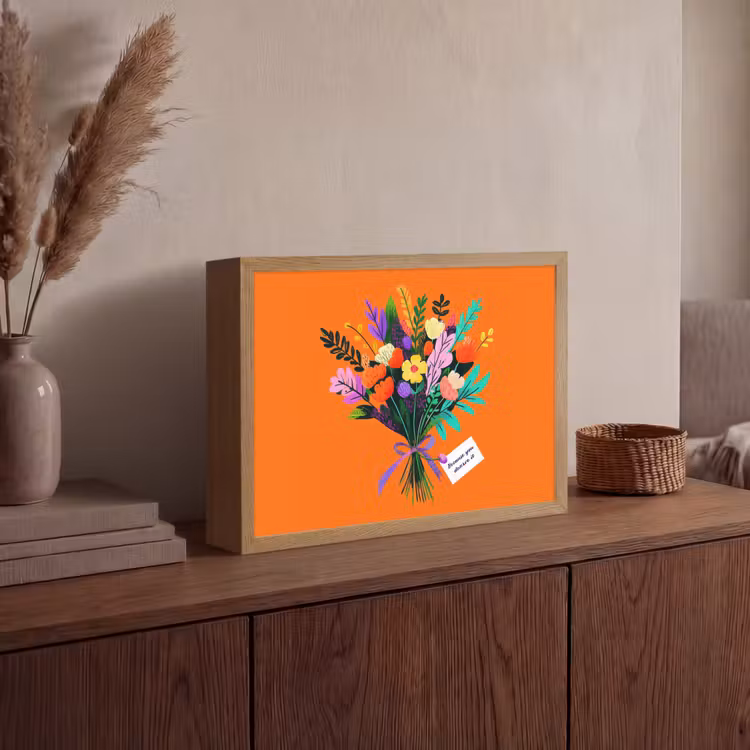 Kaartje - Boeket - Bloemen Light Box met batterij (Wandlamp) middel -sfeer2