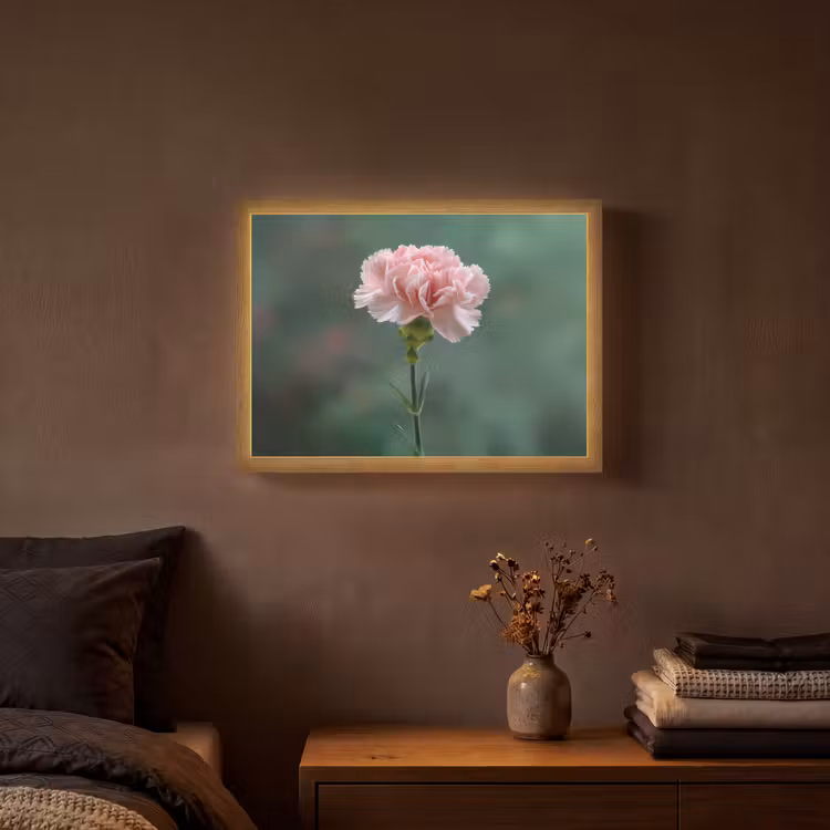 Anjer - Roze - Bloemblaadjes Light Box met batterij (Wandlamp) middel -sfeer4