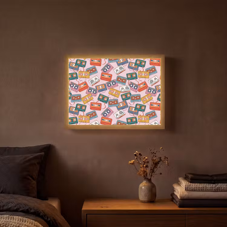 Cassette - Patroon - Roze Light Box met batterij (Wandlamp) middel 907 -sfeer4