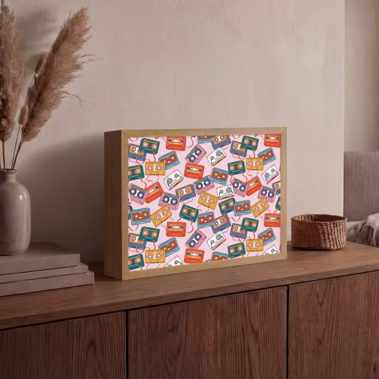 Cassette - Patroon - Roze Light Box met batterij (Wandlamp) middel 907 -sfeer2
