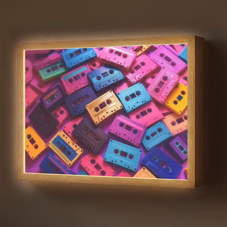 Cassetteband - Kleurrijk - Energiek Light Box met batterij (Wandlamp) middel -z3d_website