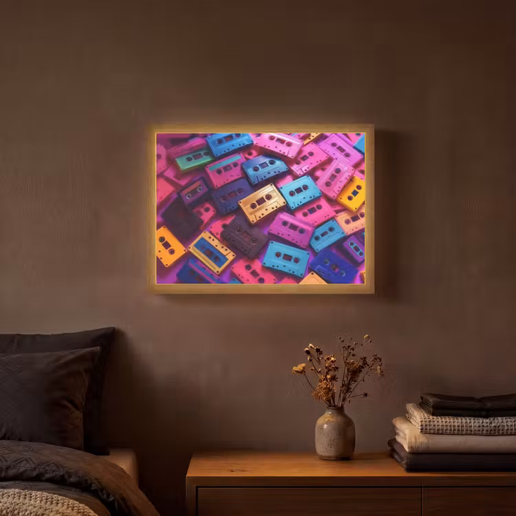 Cassetteband - Kleurrijk - Energiek Light Box met batterij (Wandlamp) middel -sfeer4