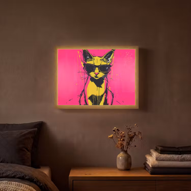 Kat - Art - Zonnebril - Roze Light Box met batterij (Wandlamp) middel -sfeer4