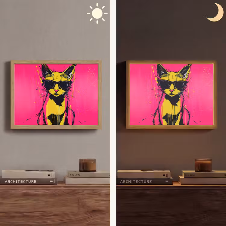 Kat - Art - Zonnebril - Roze Light Box met batterij (Wandlamp) middel -sfeer3