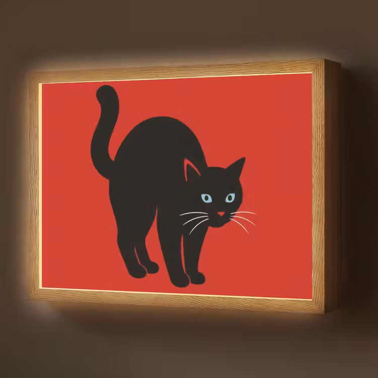 Kat - Zwart - Staart Light Box met batterij (Wandlamp) middel -z3d_website