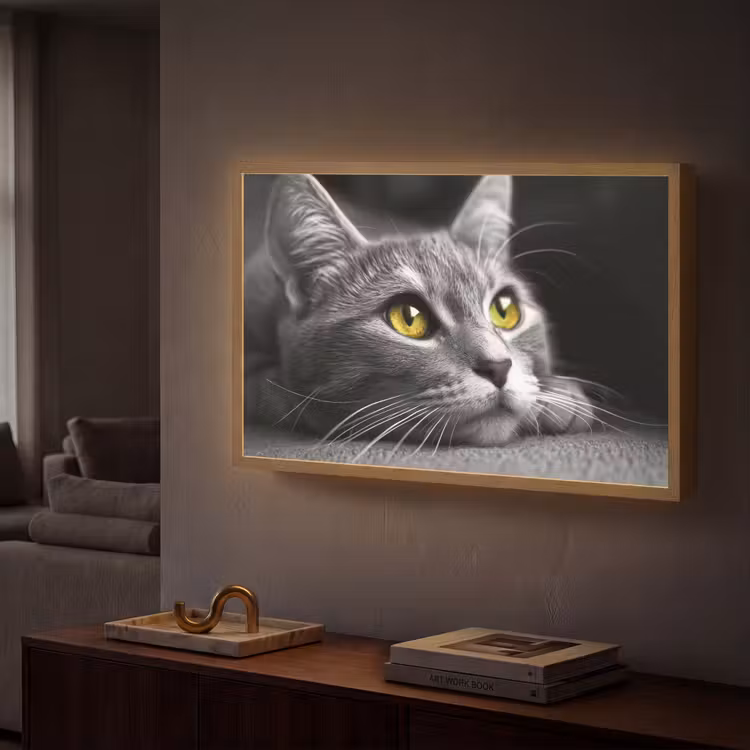 Kat - Zwart - Wit - Dieren - Natuur Light Box met batterij (Wandlamp) middel -sfeer1