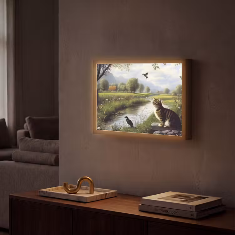 Kat - Beekje - Weide Light Box met batterij (Wandlamp) middel -sfeer1