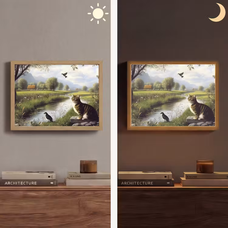 Kat - Beekje - Weide Light Box met batterij (Wandlamp) middel -sfeer3