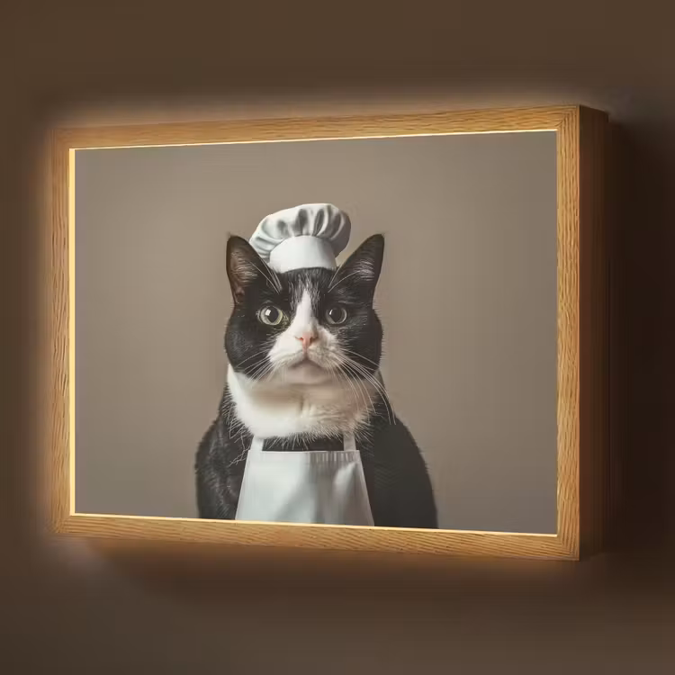 Kat - Kokskleding - Zwart - Wit Light Box met batterij (Wandlamp) middel -z3d_website