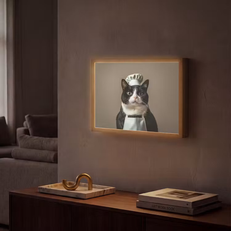 Kat - Kokskleding - Zwart - Wit Light Box met batterij (Wandlamp) middel -sfeer1