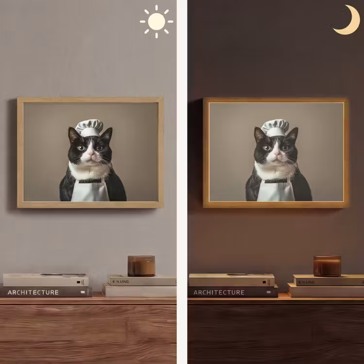 Kat - Kokskleding - Zwart - Wit Light Box met batterij (Wandlamp) middel -sfeer3