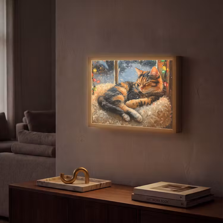 Kat - Kerst - Winter - Dier Light Box met batterij (Wandlamp) middel -sfeer1