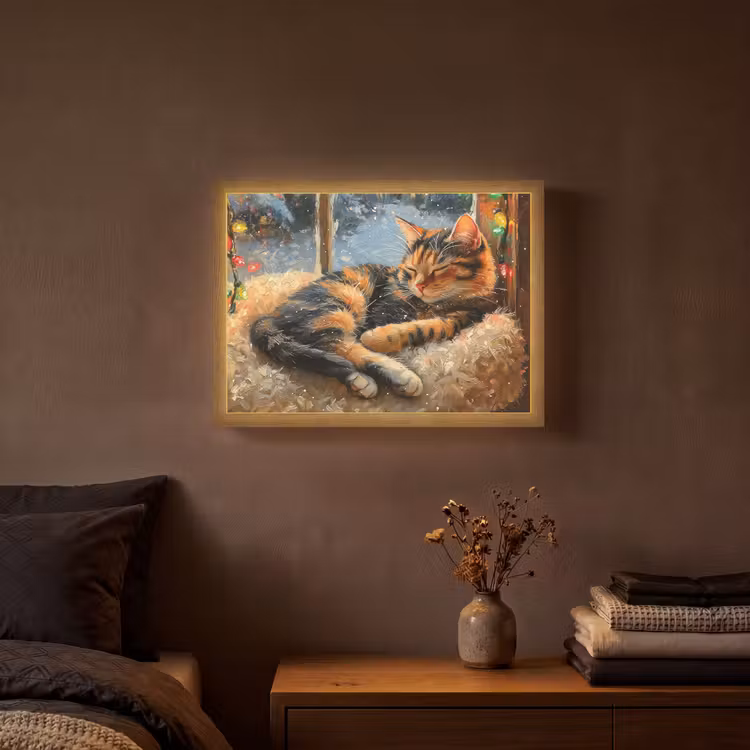 Kat - Kerst - Winter - Dier Light Box met batterij (Wandlamp) middel -sfeer4