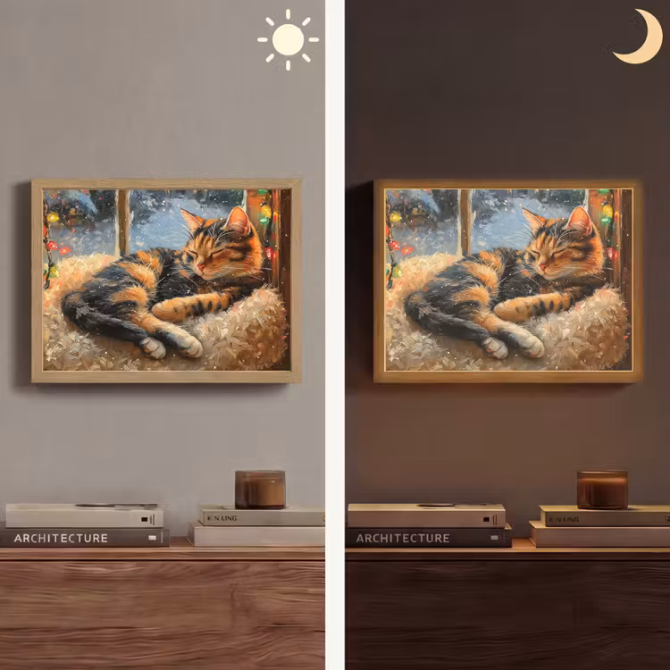 Kat - Kerst - Winter - Dier Light Box met batterij (Wandlamp) middel -sfeer3