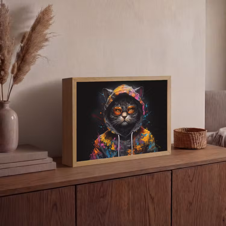 Kat - Jas - Graffiti - Bril - Zwart Light Box met batterij (Wandlamp) middel -sfeer2