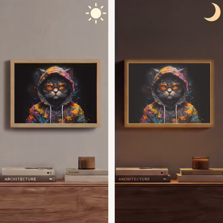 Kat - Jas - Graffiti - Bril - Zwart Light Box met batterij (Wandlamp) middel -sfeer3