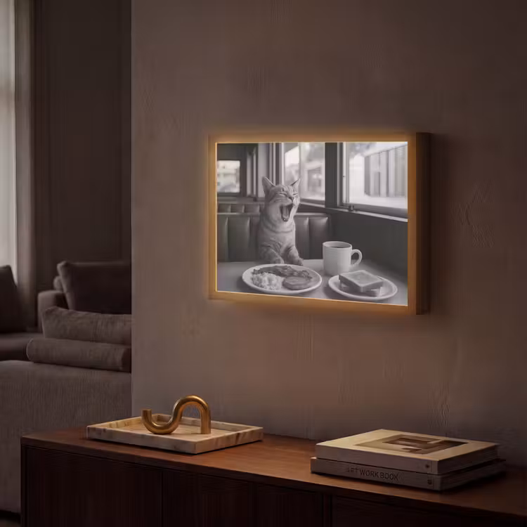 Kat - Koffie - Brood - Zwart Light Box met batterij (Wandlamp) middel -sfeer1