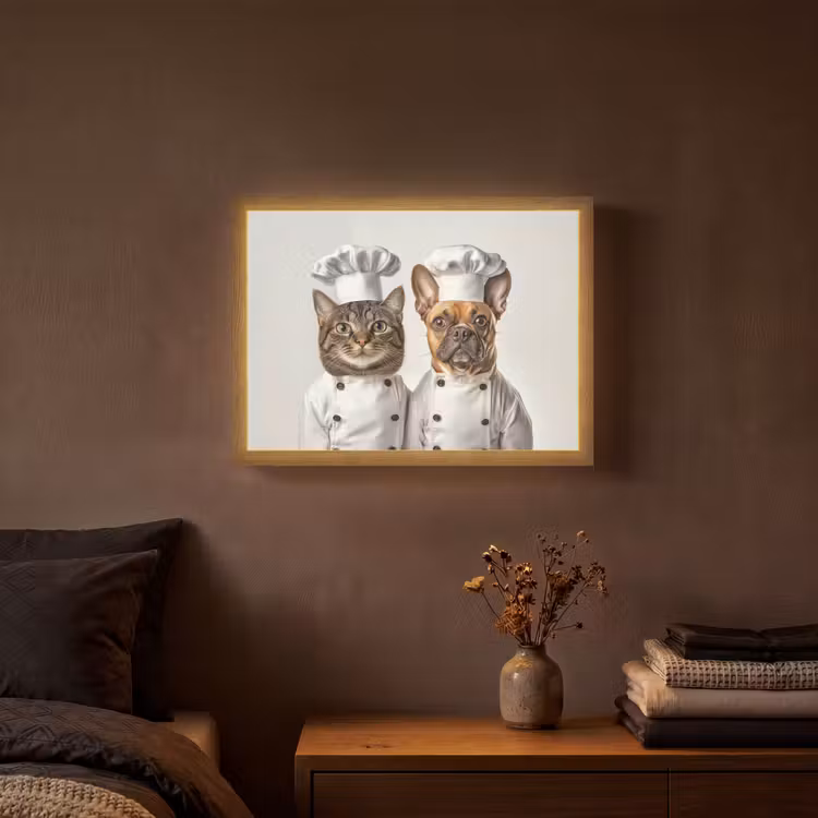 Kat - Hond - Kokskleding Light Box met batterij (Wandlamp) middel -sfeer4