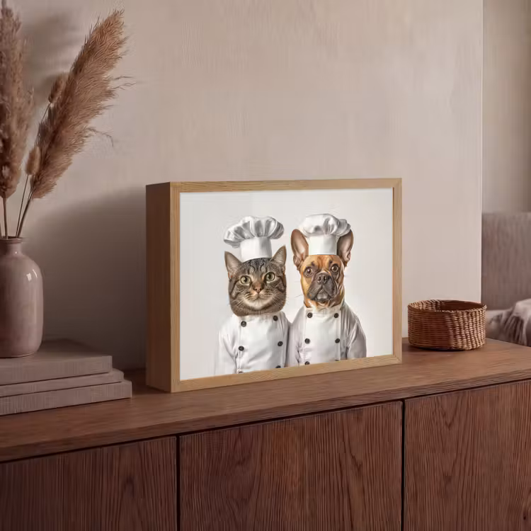 Kat - Hond - Kokskleding Light Box met batterij (Wandlamp) middel -sfeer2