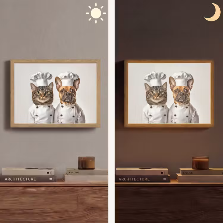 Kat - Hond - Kokskleding Light Box met batterij (Wandlamp) middel -sfeer3