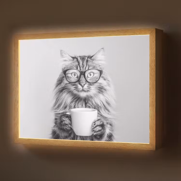 Kat - Bril - Mok - Pluizig Light Box met batterij (Wandlamp) middel -z3d_website