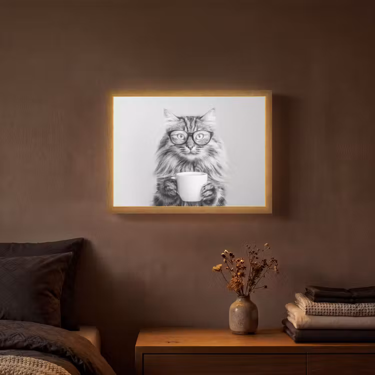 Kat - Bril - Mok - Pluizig Light Box met batterij (Wandlamp) middel -sfeer4