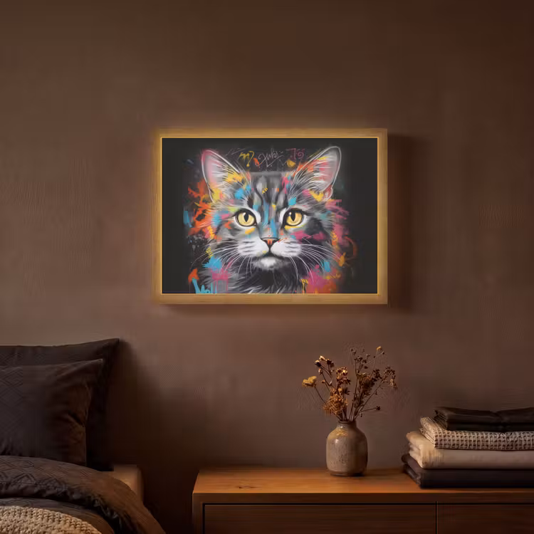 Kat - Graffiti - Dieren - Kleuren - Grijs Light Box met batterij (Wandlamp) middel -sfeer4