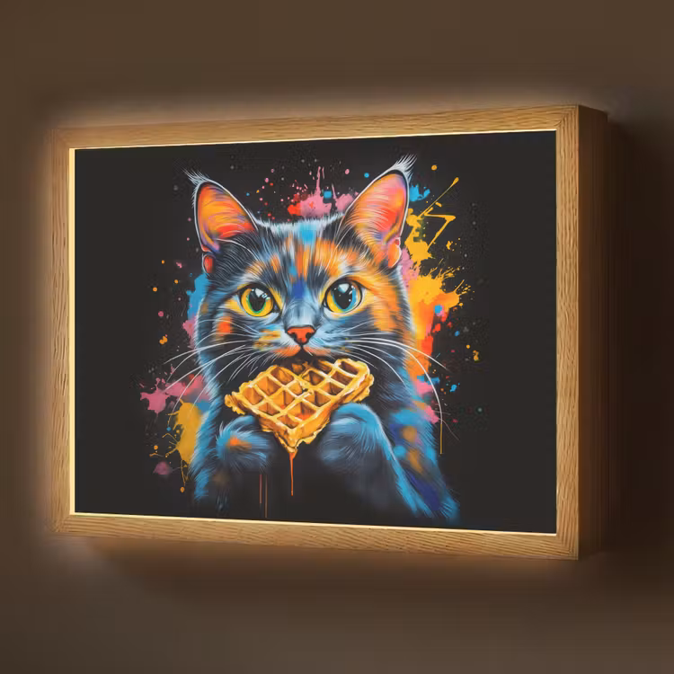 Kat - Graffiti - Kleurrijk - Wafel - Eten Light Box met batterij (Wandlamp) middel -z3d_website