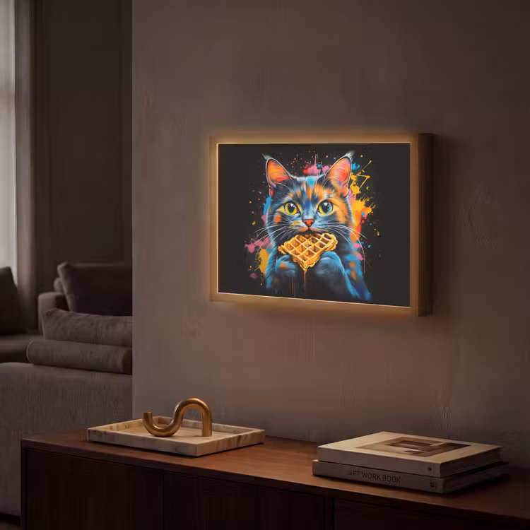 Kat - Graffiti - Kleurrijk - Wafel - Eten Light Box met batterij (Wandlamp) middel -sfeer1