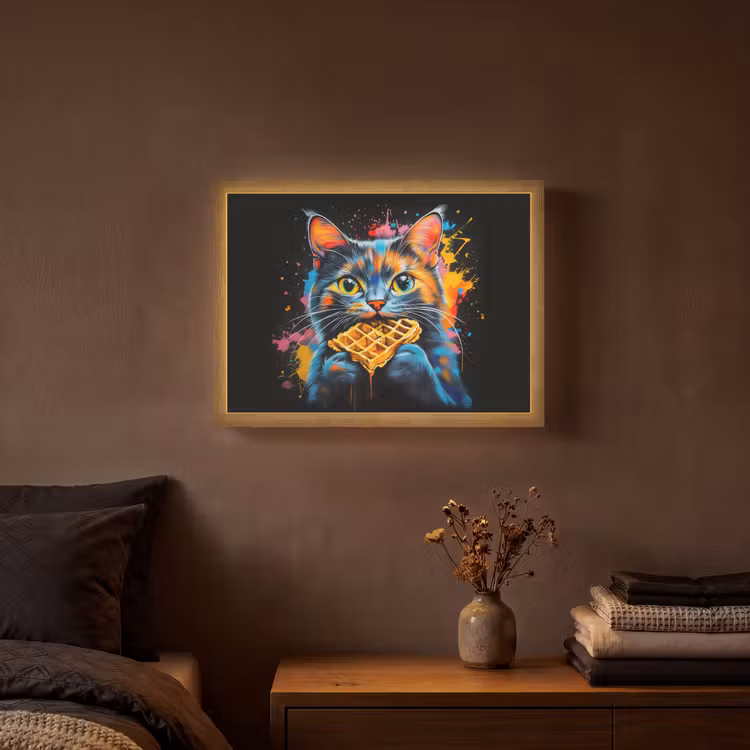Kat - Graffiti - Kleurrijk - Wafel - Eten Light Box met batterij (Wandlamp) middel -sfeer4