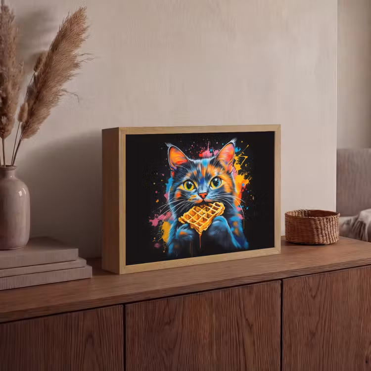 Kat - Graffiti - Kleurrijk - Wafel - Eten Light Box met batterij (Wandlamp) middel -sfeer2
